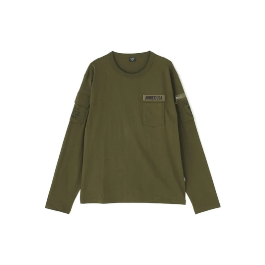 AVIREX FATIGUE CREW NECK L/S T-SHIRT "OLIVE"  7835930016-310