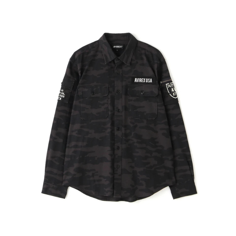 AVIREX BASIC FATIGUE LONG SLEEVE SHIRT  "BLACK CAMO" 7836920002-012