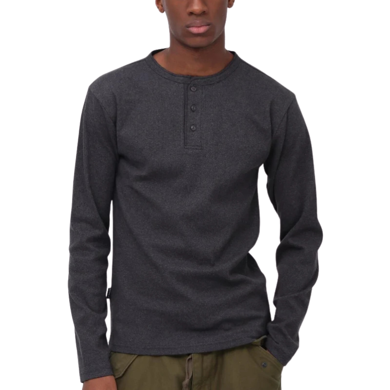 AVIREX RIB L/S HENLEY NECK T-SHIRT "CHARCOAL"  7834930020-410
