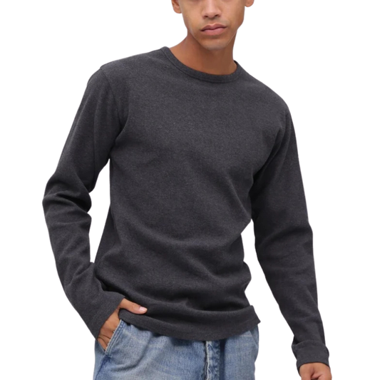 AVIREX DAILY MINI WAFFLE CREW-NECK L/S T-SHIRT  "CHARCOAL" 7834930024-410