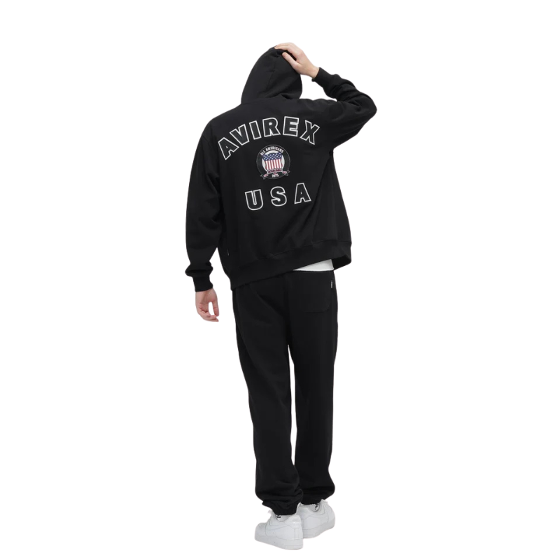 AVIREX Sweat Set Up SIGNATURE VARSITY ZIP UP PARKA × LOGO SWEAT PANTS "BLACK "