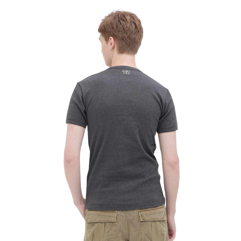 AVIREX DAILY RIB S/S HENLEY NECK T-SHIRT  "CHARCOAL" 7835934007-410