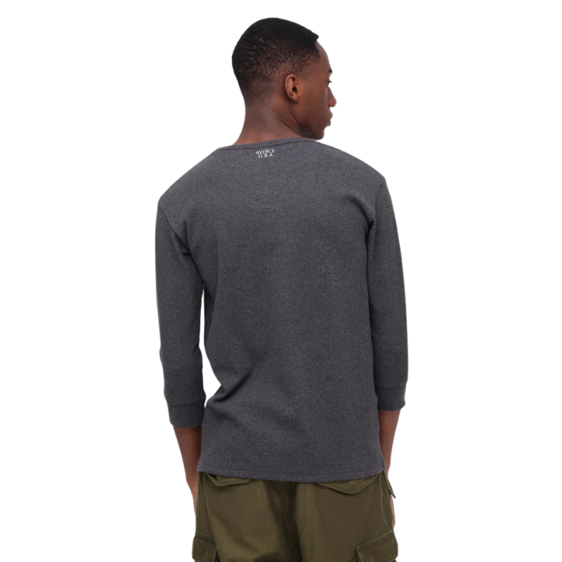 AVIREX DAILY 2/3 SLEEVE U-NECK T-SHIRT  "CHARCOAL" 7835933001-410