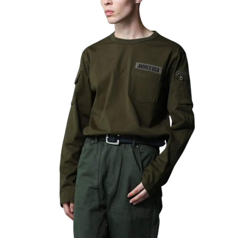 AVIREX FATIGUE CREW NECK L/S T-SHIRT "OLIVE"  7835930016-310