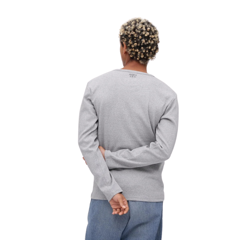 AVIREX DAILY RIB L/S V-NECK T-SHIRT  "GRAY" 7834930018-020