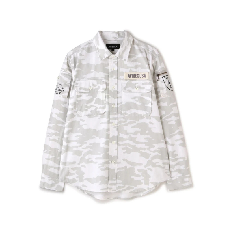 AVIREX BASIC FATIGUE LONG SLEEVE SHIRT  "WHITE CAMO" 7836920002-444