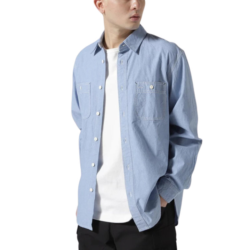 AVIREX DAILY BASIC CHAMBRAY LONG SLEEVE SHIRT  "BLUE" 7833920003-110