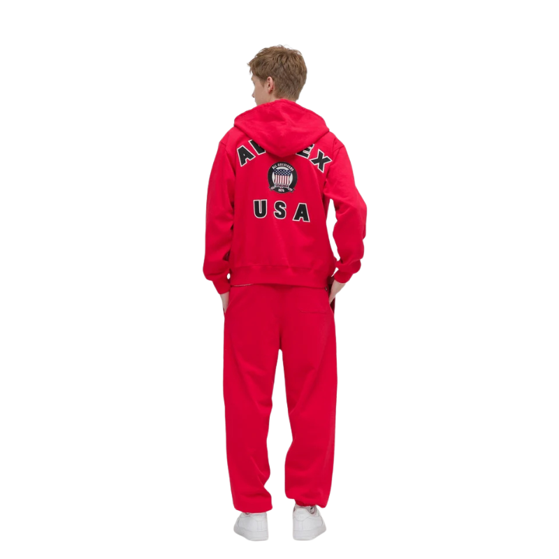 AVIREX Sweat Set Up SIGNATURE VARSITY ZIP UP PARKA × LOGO SWEAT PANTS "RED "