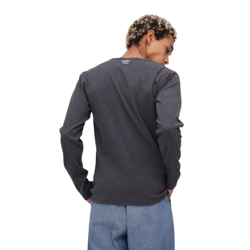 AVIREX DAILY RIB L/S V-NECK T-SHIRT  "CHARCOAL" 7834930018-410