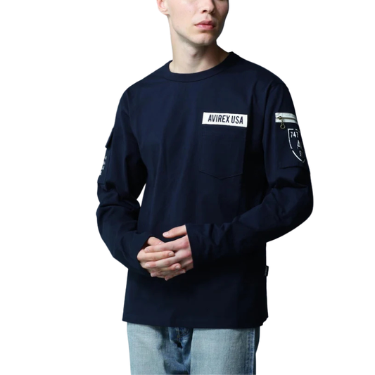 AVIREX FATIGUE CREW NECK L/S T-SHIRT "NAVY"  7835930016-120