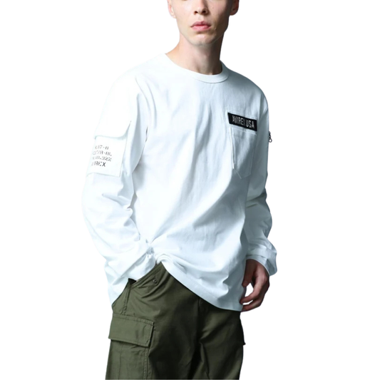 AVIREX FATIGUE CREW NECK L/S T-SHIRT "WHITE"  7835930016-030