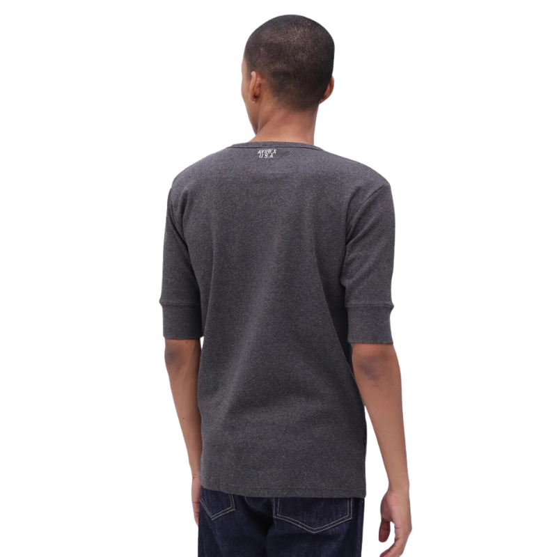 AVIREX DAILY HALF SLEEVE U-NECK T-SHIRT  "CHARCOAL" 7834934024-410