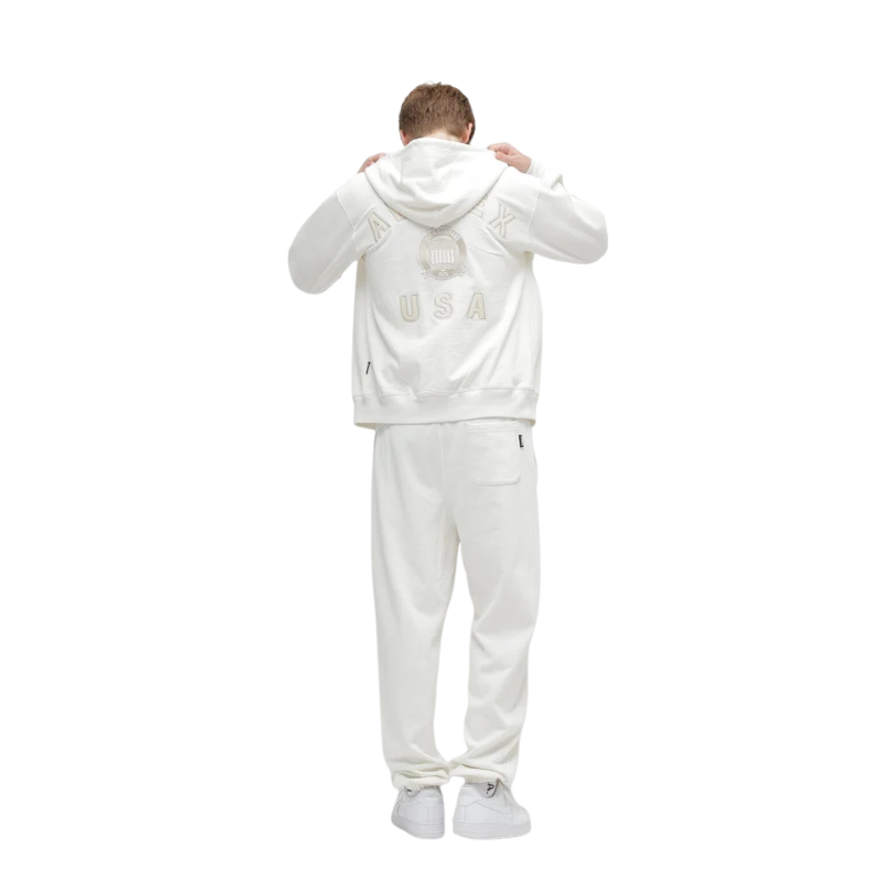 AVIREX Sweat Set Up SIGNATURE VARSITY ZIP UP PARKA × LOGO SWEAT PANTS "OFF WHITE "