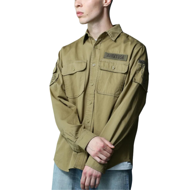 AVIREX BASIC FATIGUE LONG SLEEVE SHIRT  "KHAKI" 7836920002-180