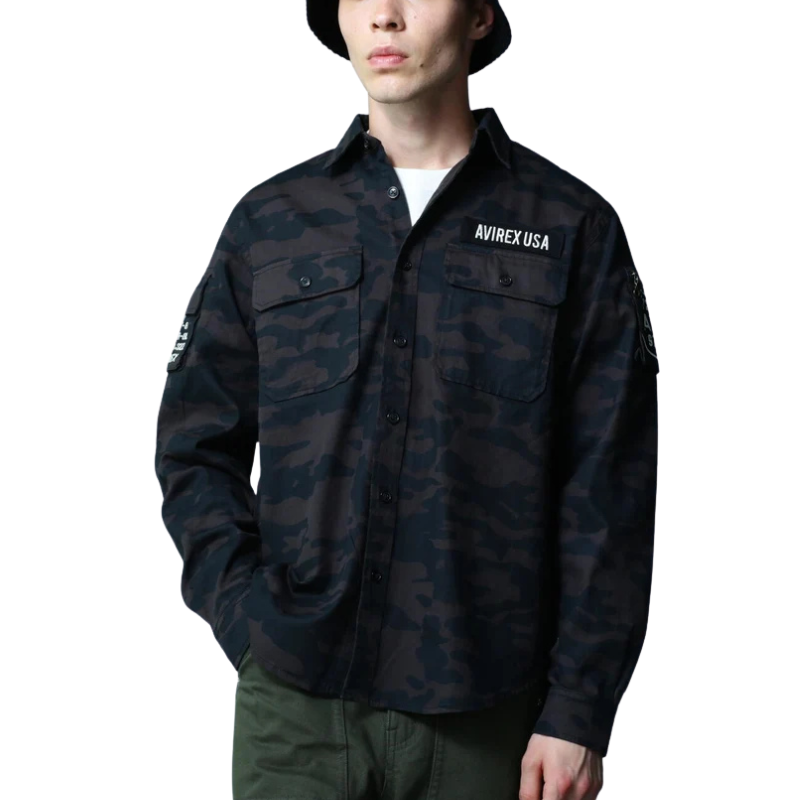 AVIREX BASIC FATIGUE LONG SLEEVE SHIRT  "BLACK CAMO" 7836920002-012