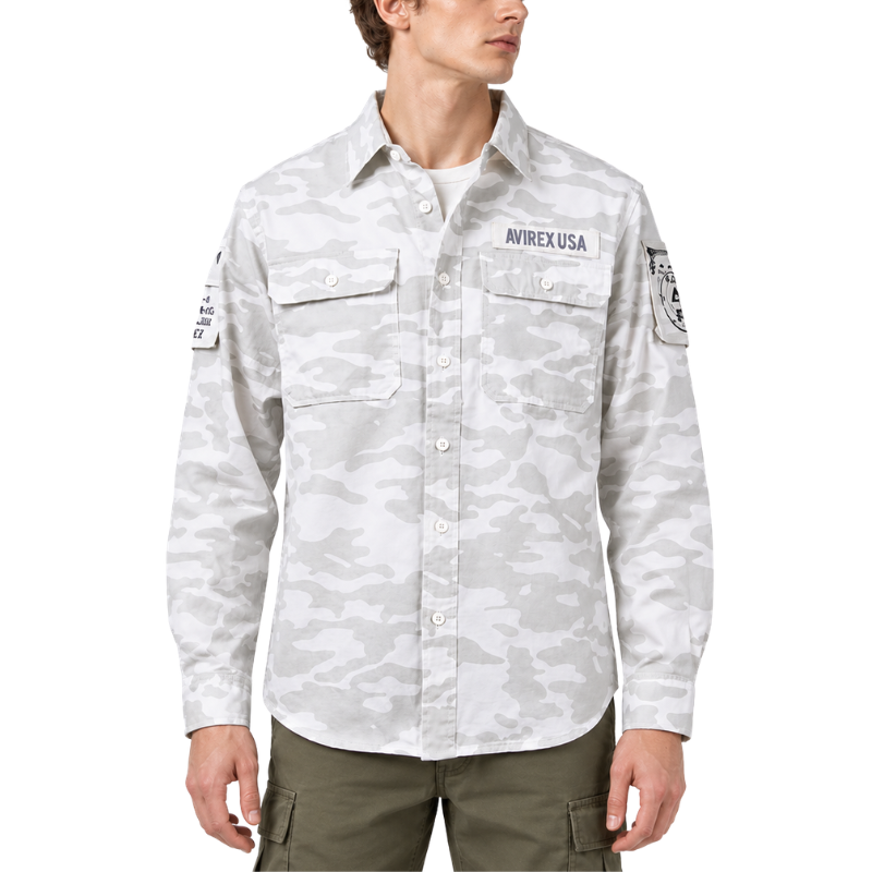 AVIREX BASIC FATIGUE LONG SLEEVE SHIRT  "WHITE CAMO" 7836920002-444