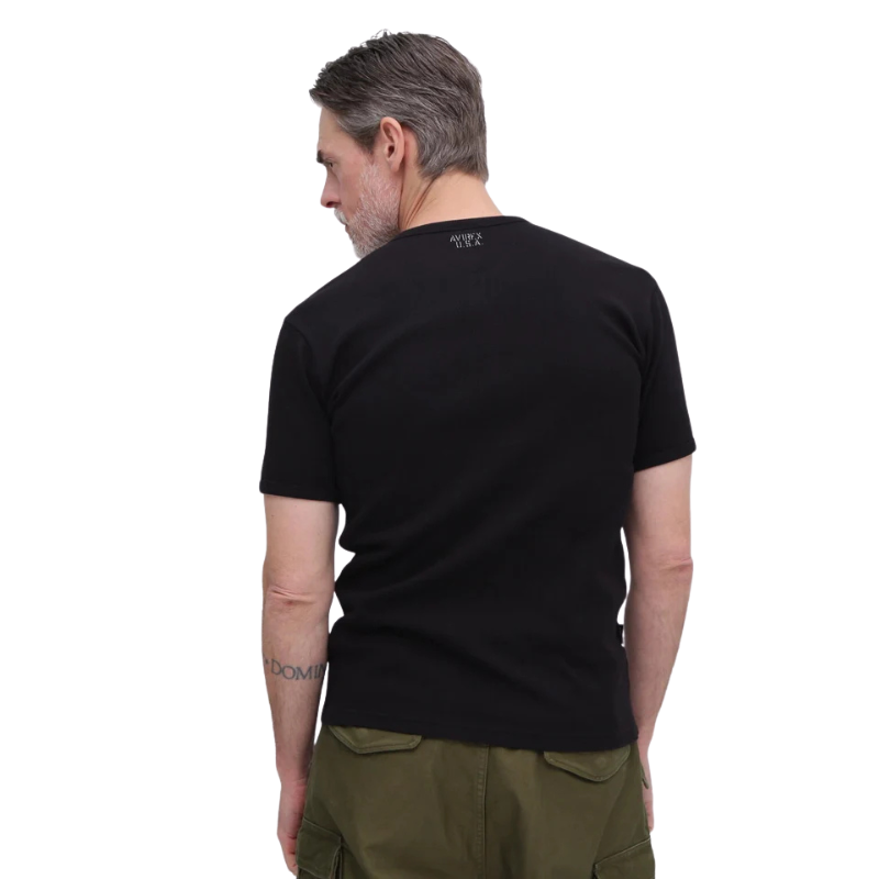 AVIREX DAILY MINI WAFFLE V-NECK S/S T-SHIRT  "BLACK" 7835934008-010