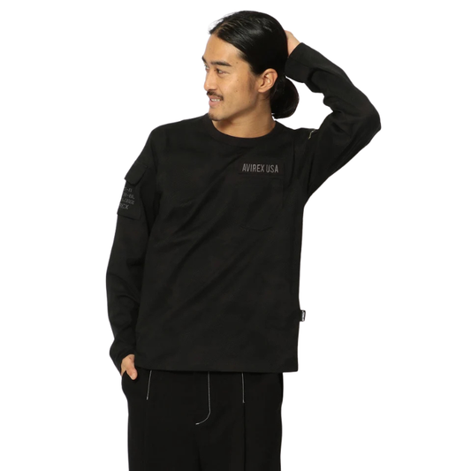 AVIREX FATIGUE CREW NECK L/S T-SHIRT "BLACK CAMO"  7835930016-012