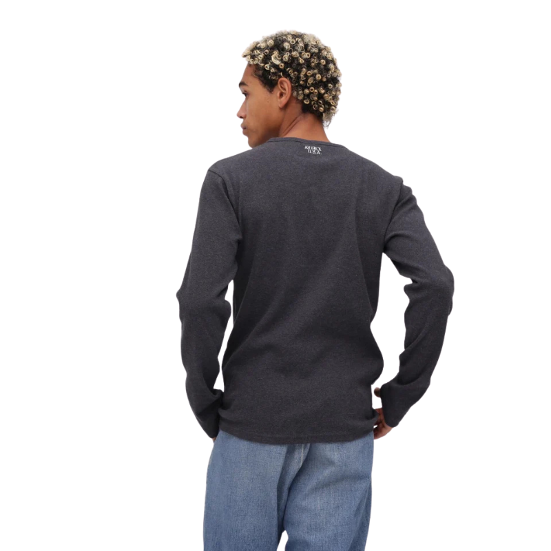 AVIREX DAILY MINI WAFFLE CREW-NECK L/S T-SHIRT  "CHARCOAL" 7834930024-410