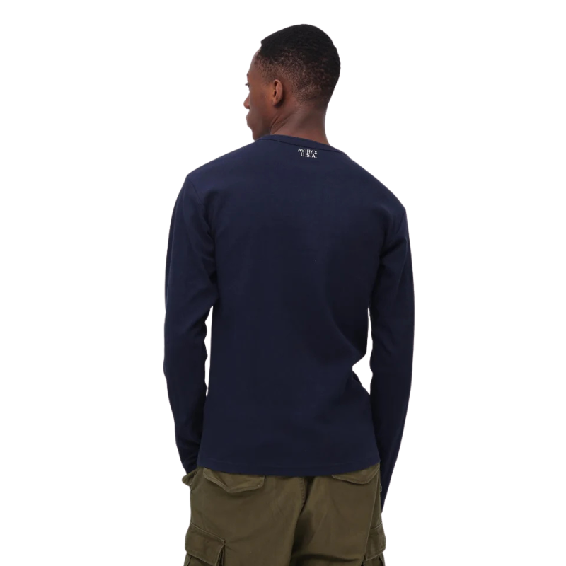AVIREX RIB L/S HENLEY NECK T-SHIRT "ROYAL"  7834930020-440