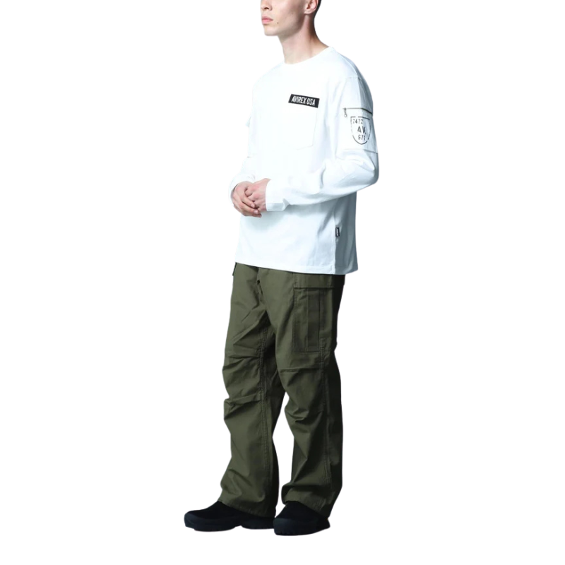 AVIREX FATIGUE CREW NECK L/S T-SHIRT "WHITE"  7835930016-030