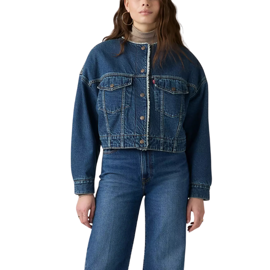 Levi’s COLLARLESS CROP SHERPA TRUCKER JACKET "MEDIUM INDIGO" 0088Z-0000