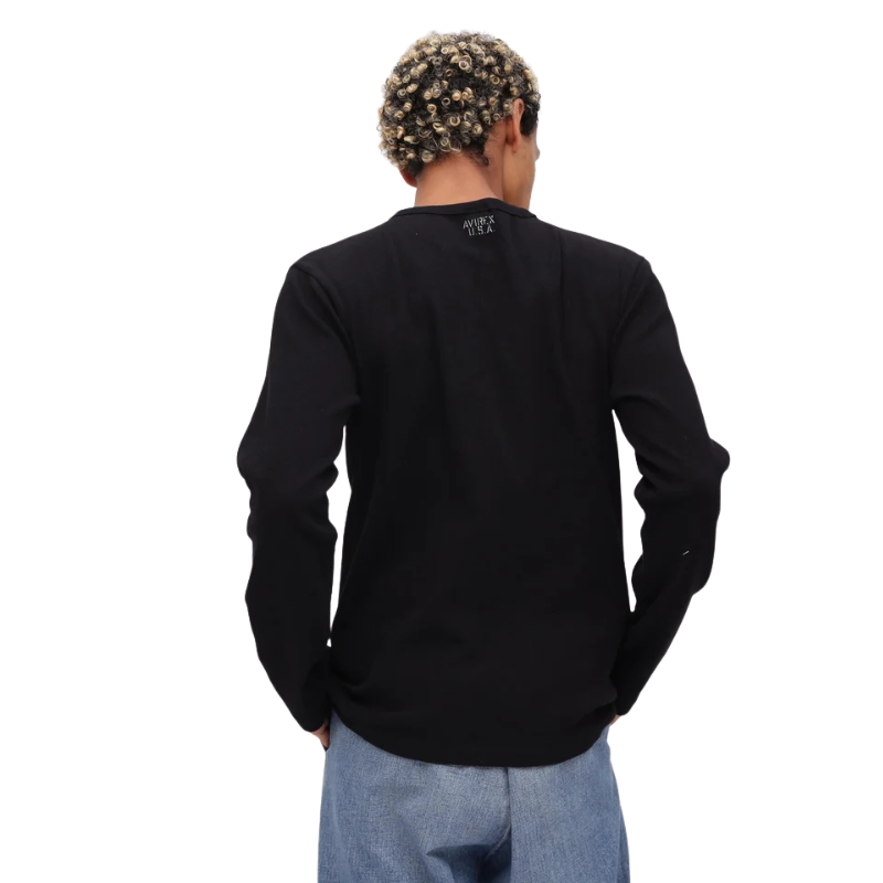 AVIREX DAILY MINI WAFFLE CREW-NECK L/S T-SHIRT  "BLACK" 7834930024-010
