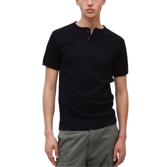AVIREX DAILY RIB S/S HENLEY NECK T-SHIRT  "BLACK" 7835934007-010