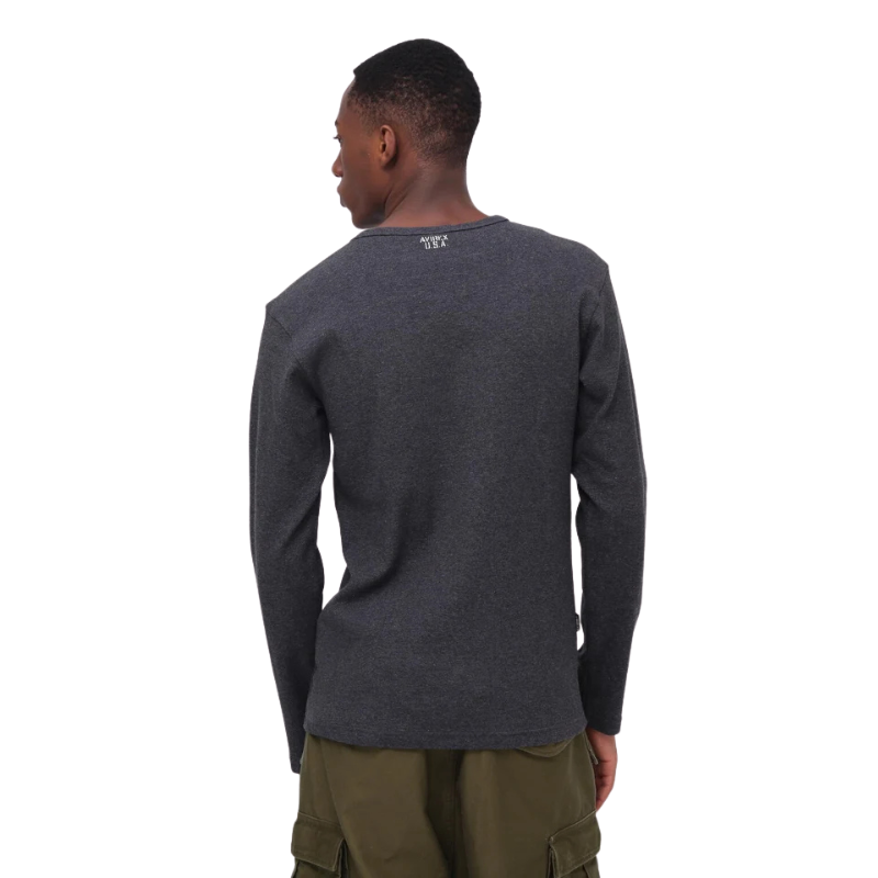 AVIREX DAILY MINI WAFFLE V NECK T-SHIRT  "CHARCOAL" 7834930023-410