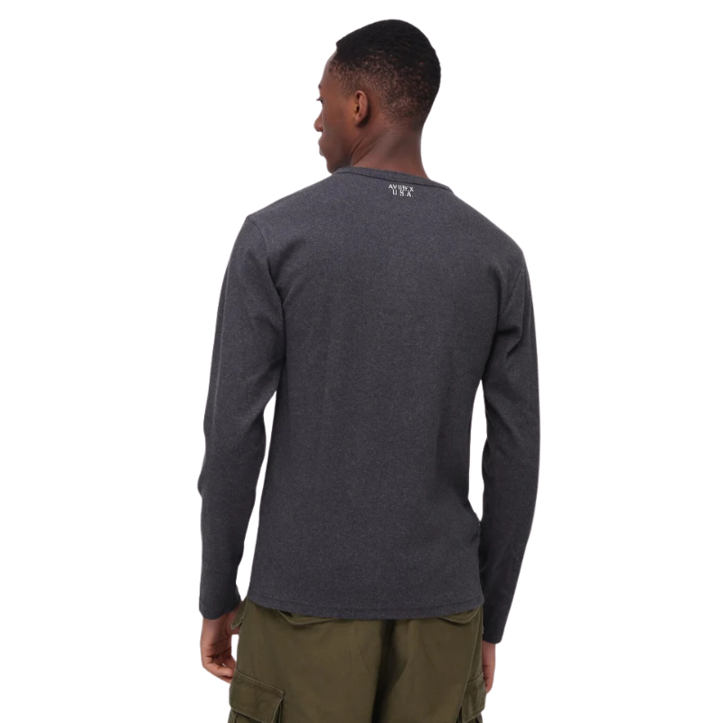 AVIREX RIB L/S HENLEY NECK T-SHIRT "CHARCOAL"  7834930020-410