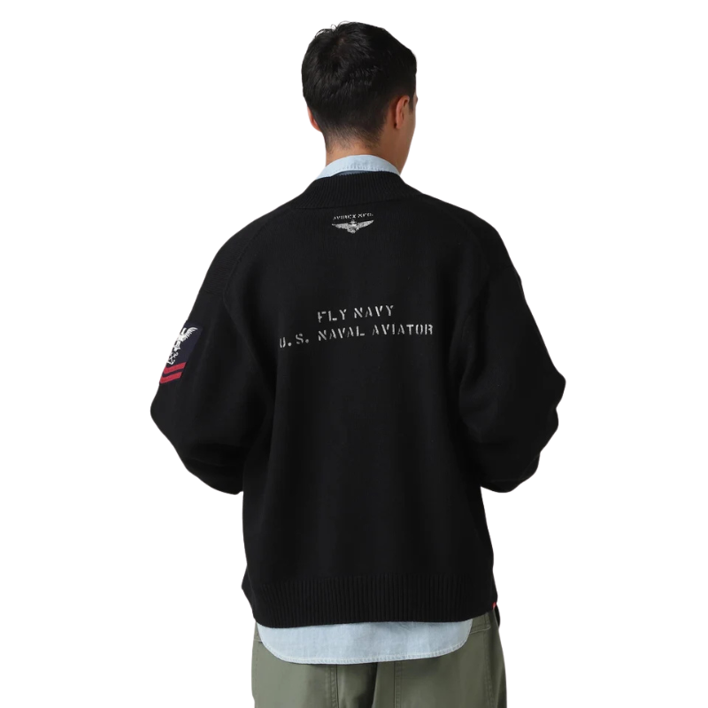 AVIREX NAVAL STAND COLLAR ZIP KNIT JACKET "BLACK"  7833930012-010