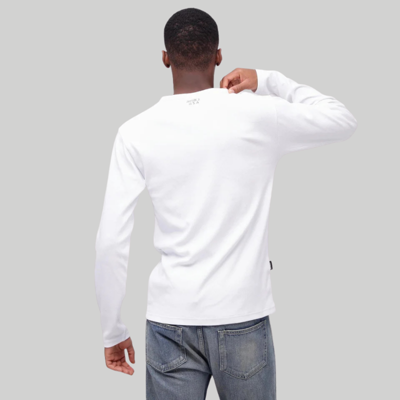 AVIREX RIB L/S HENLEY NECK T-SHIRT "WHITE"  7834930020-030