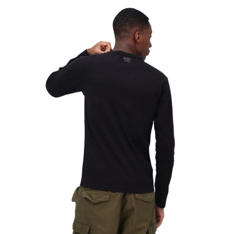 AVIREX RIB L/S HENLEY NECK T-SHIRT "BLACK"  7834930020-010