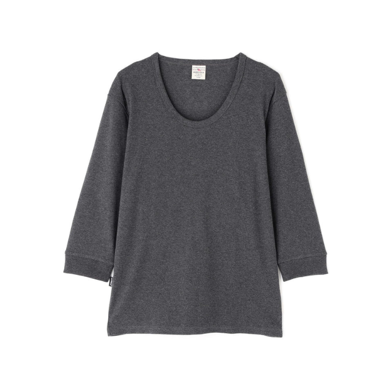AVIREX DAILY 2/3 SLEEVE U-NECK T-SHIRT  "CHARCOAL" 7835933001-410