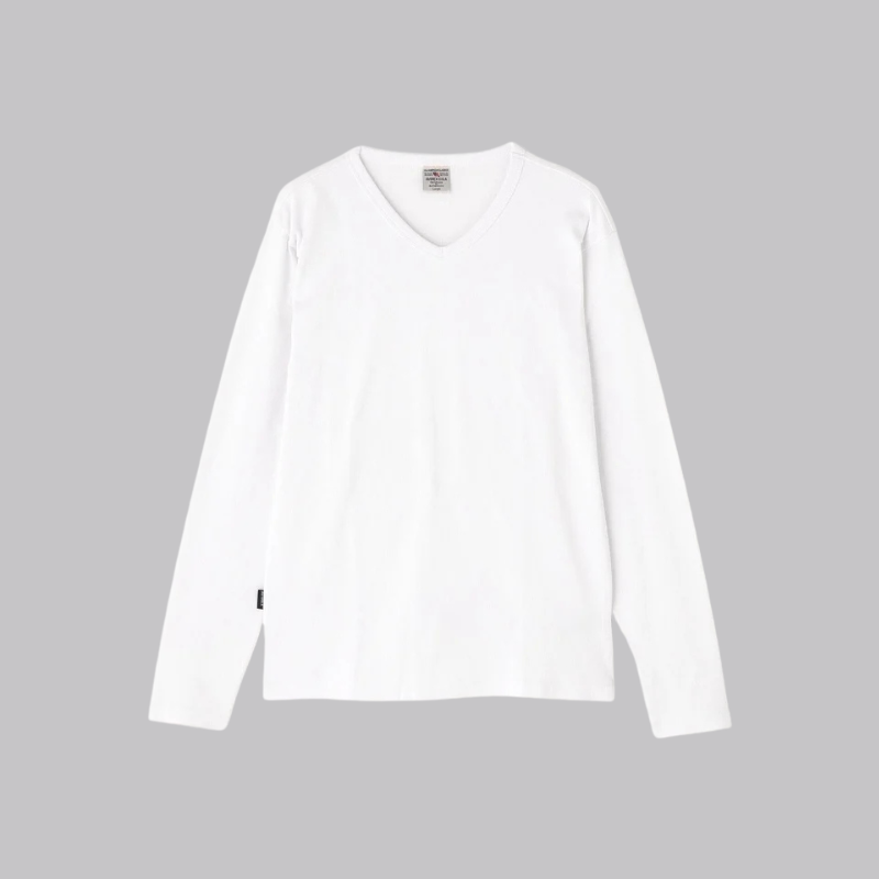 AVIREX DAILY RIB L/S V-NECK T-SHIRT  "WHITE" 7834930018-030