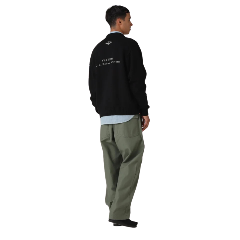 AVIREX NAVAL STAND COLLAR ZIP KNIT JACKET "BLACK"  7833930012-010