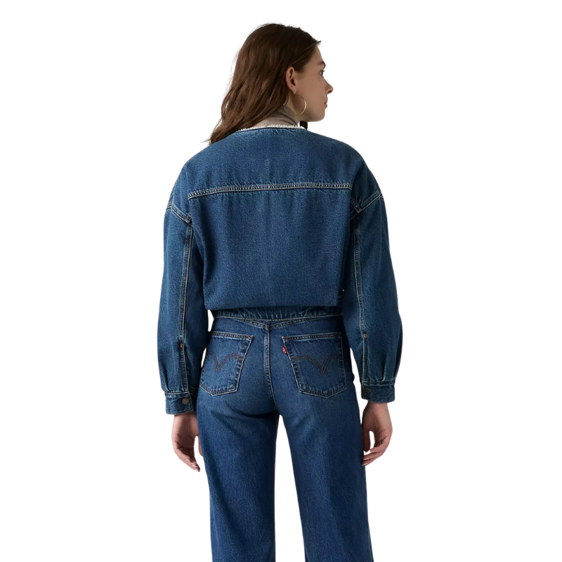 Levi’s COLLARLESS CROP SHERPA TRUCKER JACKET "MEDIUM INDIGO" 0088Z-0000