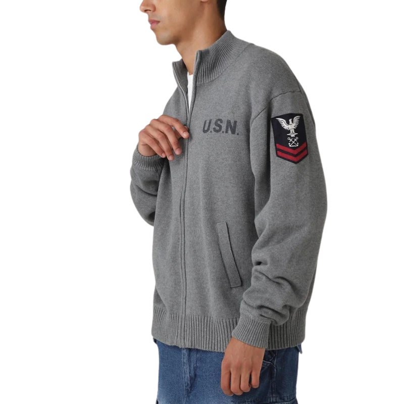 AVIREX NAVAL STAND COLLAR ZIP KNIT JACKET "OXFORD"  7833930012-382