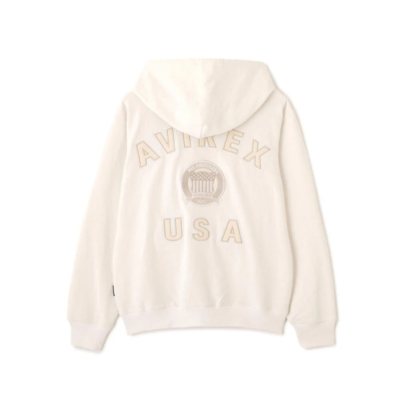 AVIREX Sweat Set Up SIGNATURE VARSITY ZIP UP PARKA × LOGO SWEAT PANTS "OFF WHITE "