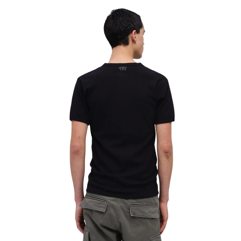 AVIREX DAILY RIB S/S HENLEY NECK T-SHIRT  "BLACK" 7835934007-010