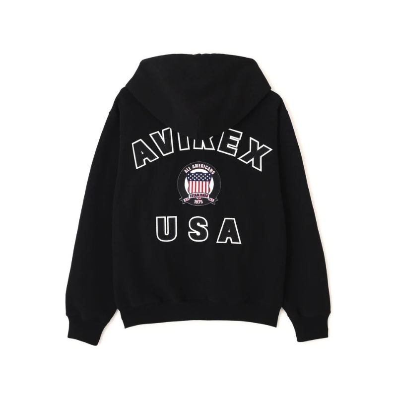 AVIREX Sweat Set Up SIGNATURE VARSITY ZIP UP PARKA × LOGO SWEAT PANTS "BLACK "