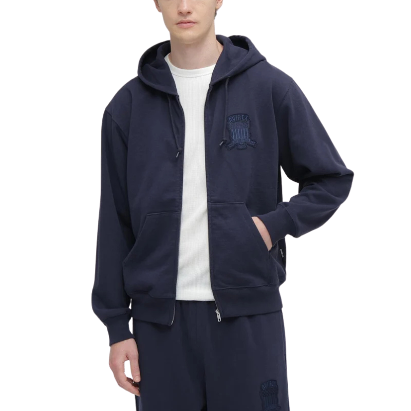 AVIREX Sweat Set Up SIGNATURE VARSITY ZIP UP PARKA × LOGO SWEAT PANTS "NAVY "