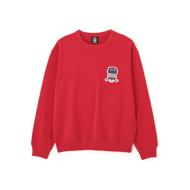 AVIREX SIGNATURE VARSITY LOGO CREWNECK SWEAT "RED"  7836932001-100