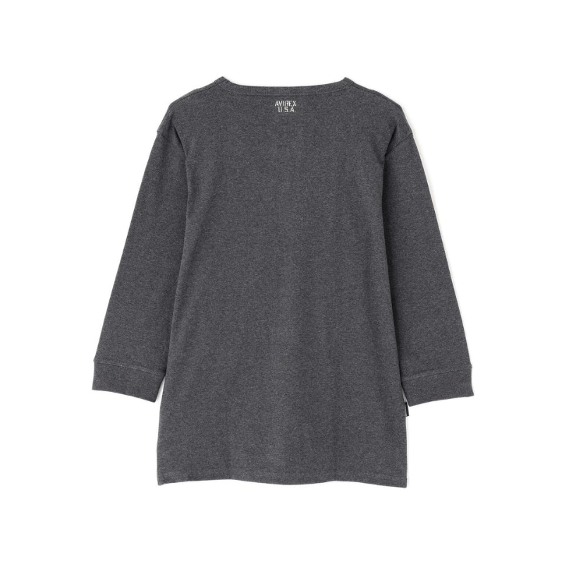 AVIREX DAILY 2/3 SLEEVE U-NECK T-SHIRT  "CHARCOAL" 7835933001-410