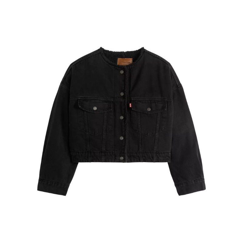Levi’s COLLARLESS CROP SHERPA TRUCKER JACKET "BLACK" 0088Z-0001