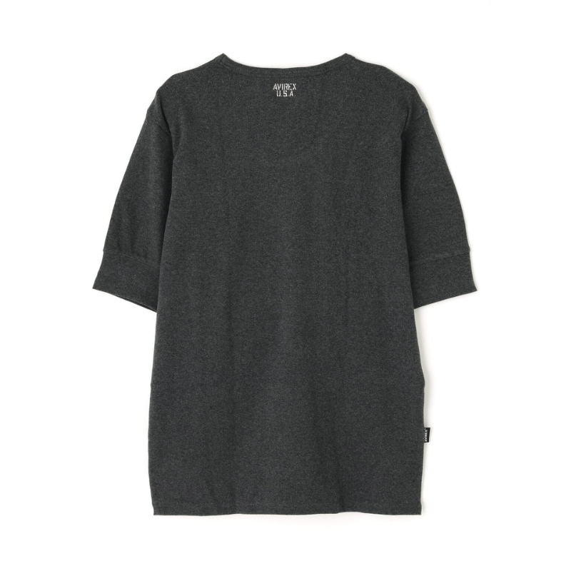 AVIREX DAILY HALF SLEEVE U-NECK T-SHIRT  "CHARCOAL" 7834934024-410