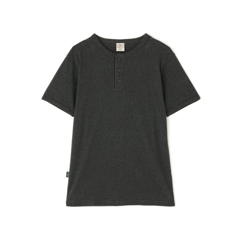 AVIREX DAILY RIB S/S HENLEY NECK T-SHIRT  "CHARCOAL" 7835934007-410