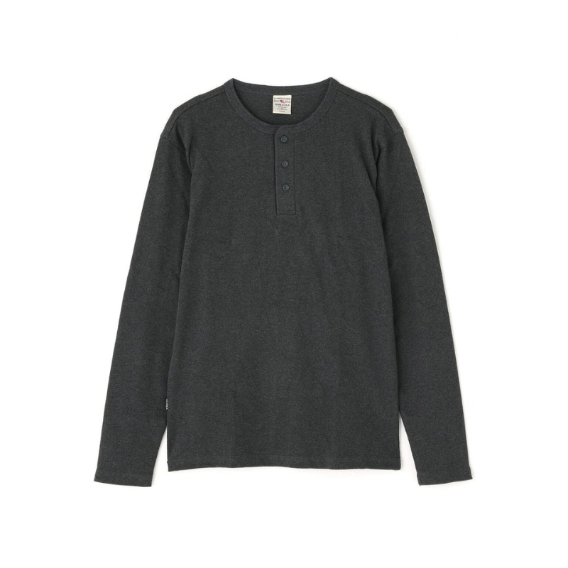 AVIREX RIB L/S HENLEY NECK T-SHIRT "CHARCOAL"  7834930020-410