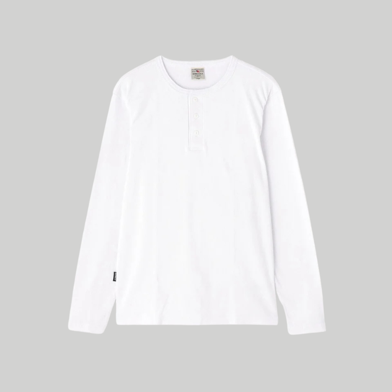 AVIREX RIB L/S HENLEY NECK T-SHIRT "WHITE"  7834930020-030