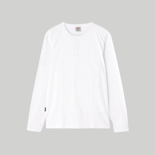 AVIREX RIB L/S HENLEY NECK T-SHIRT "WHITE"  7834930020-030